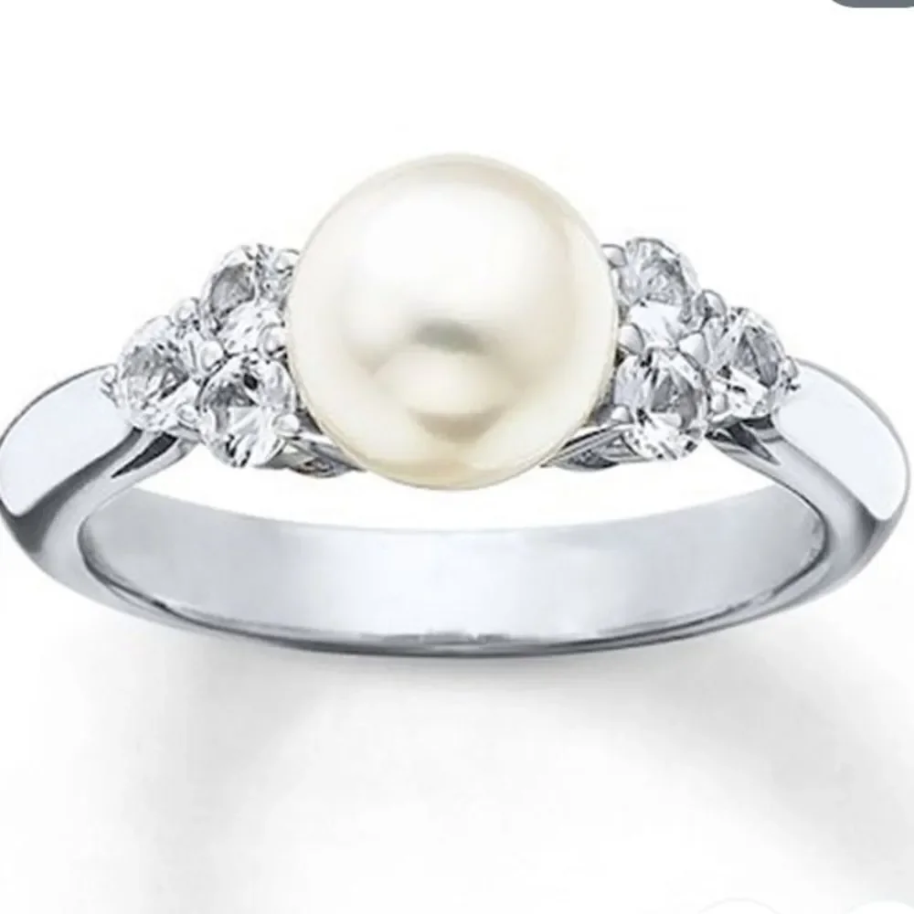 Pearl Diamond Silver Ring 6